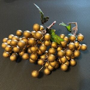 Gold Decorative Grapevine Clusters with Green Leaves (Set of 3)
